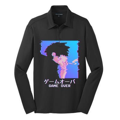 Japanese Vaporwave Aesthetic Sad Anime Game Over Lofi Cool Gift Silk Touch Performance Long Sleeve Polo