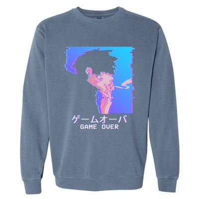 Japanese Vaporwave Aesthetic Sad Anime Game Over Lofi Cool Gift Garment-Dyed Sweatshirt