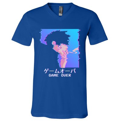 Japanese Vaporwave Aesthetic Sad Anime Game Over Lofi Cool Gift V-Neck T-Shirt