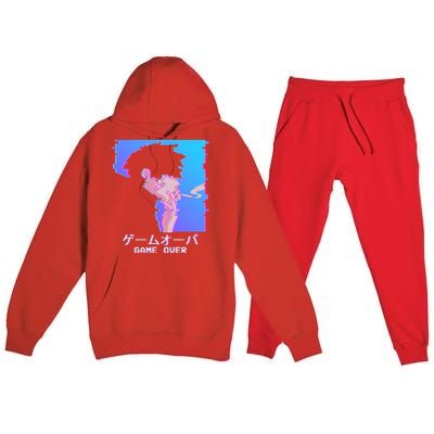 Japanese Vaporwave Aesthetic Sad Anime Game Over Lofi Cool Gift Premium Hooded Sweatsuit Set