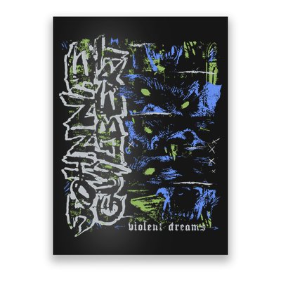 Johnnieguilbert Violent Dream Wolf Blue Green Poster