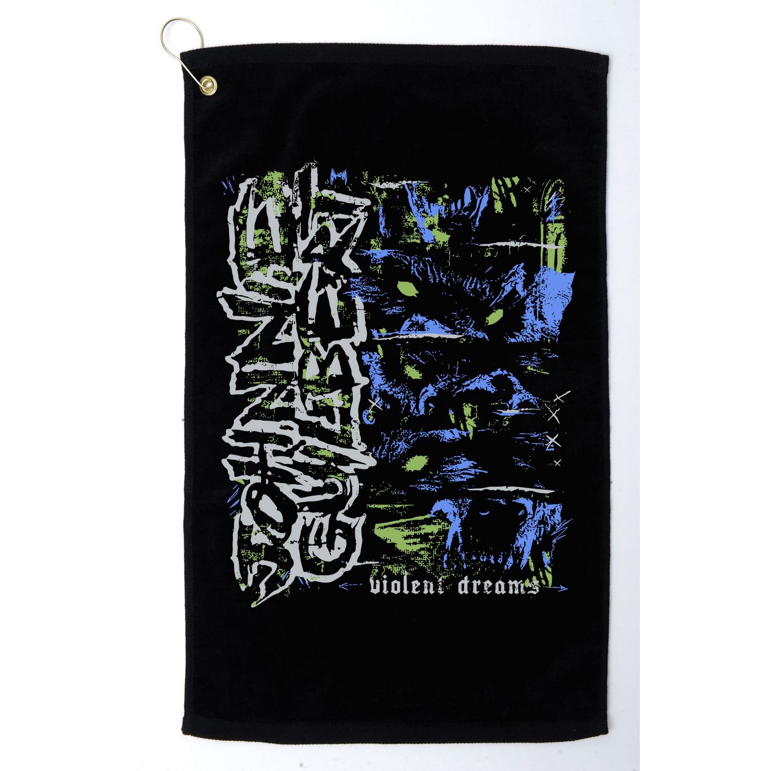 Johnnieguilbert Violent Dream Wolf Blue Green Golf Towel