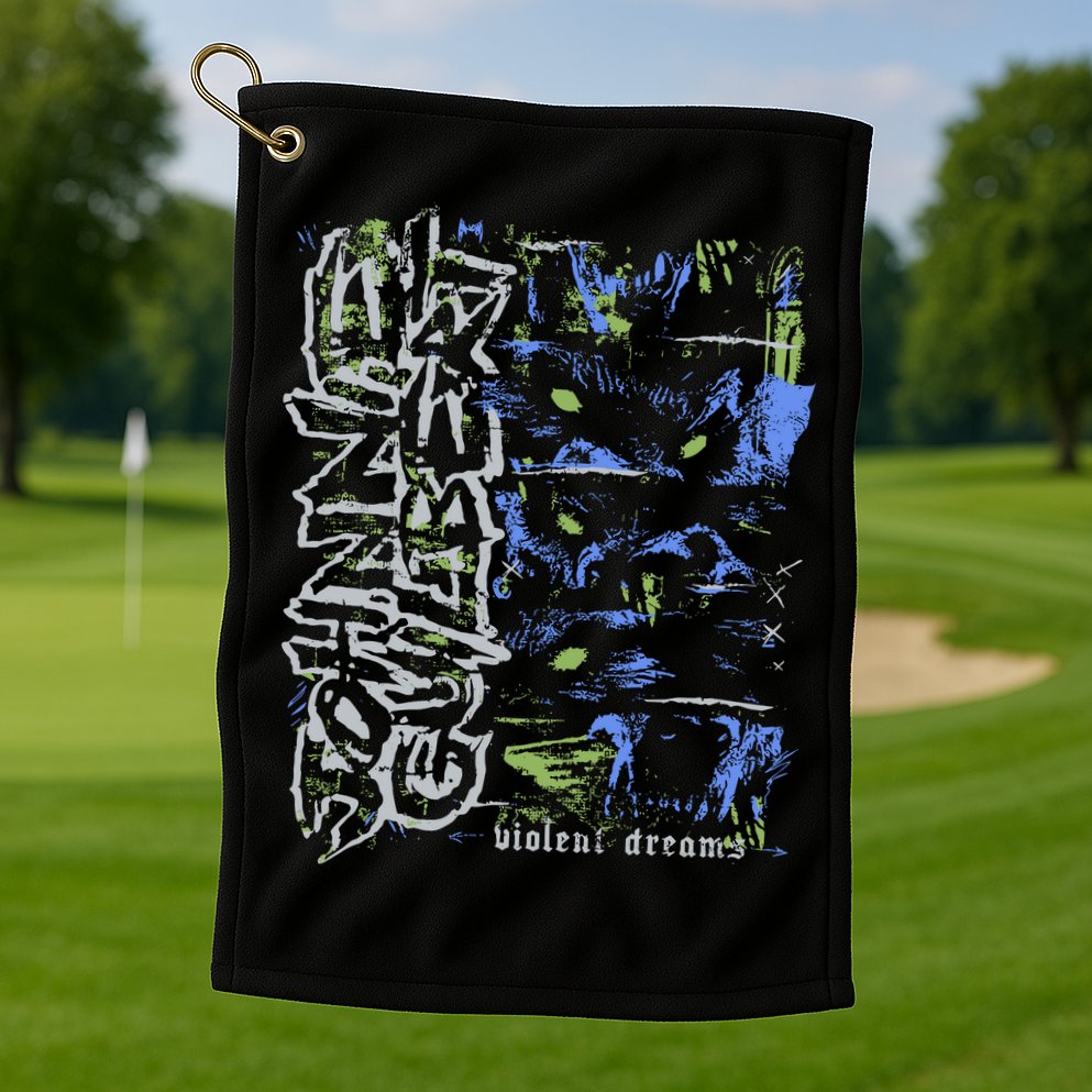 Johnnieguilbert Violent Dream Wolf Blue Green Golf Towel