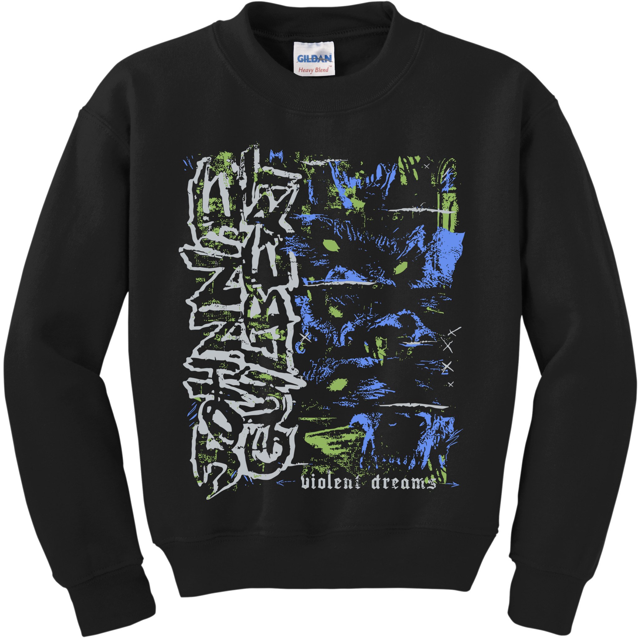Johnnieguilbert Violent Dream Wolf Blue Green Kids Sweatshirt