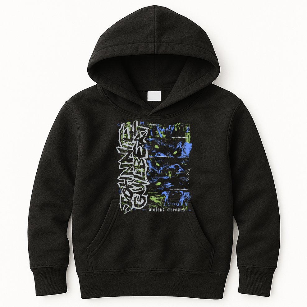 Johnnieguilbert Violent Dream Wolf Blue Green Kids Hoodie