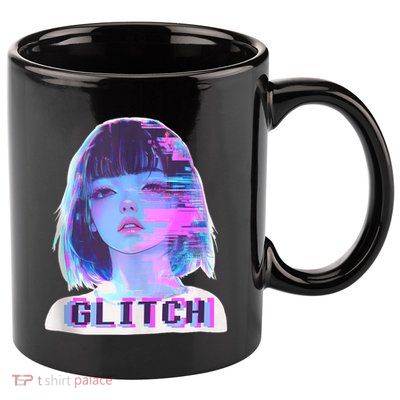 Japanese Vaporwave Edgy Sad Glitch Girl Anime Aesthetic 11oz C Handle Ceramic Mug