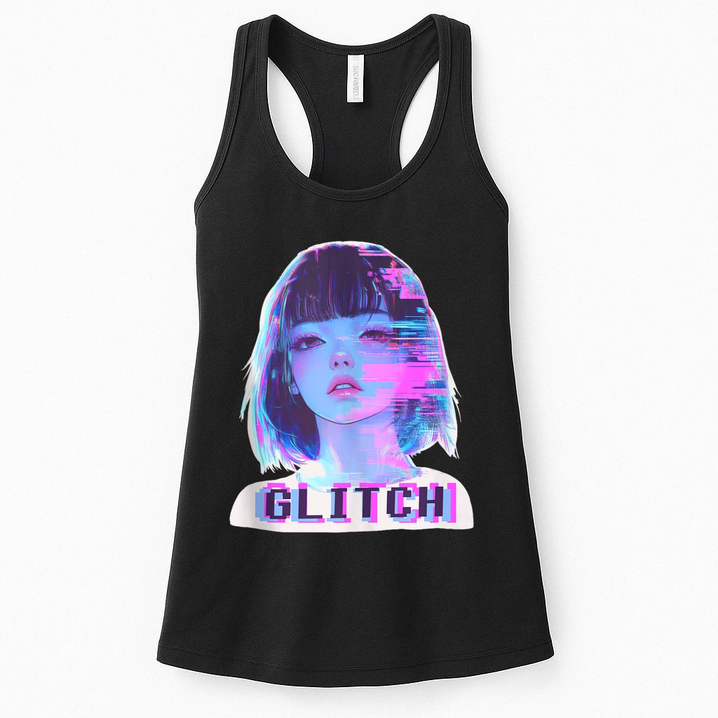 Japanese Vaporwave Edgy Sad Glitch Girl Anime Aesthetic Womens Tank Top