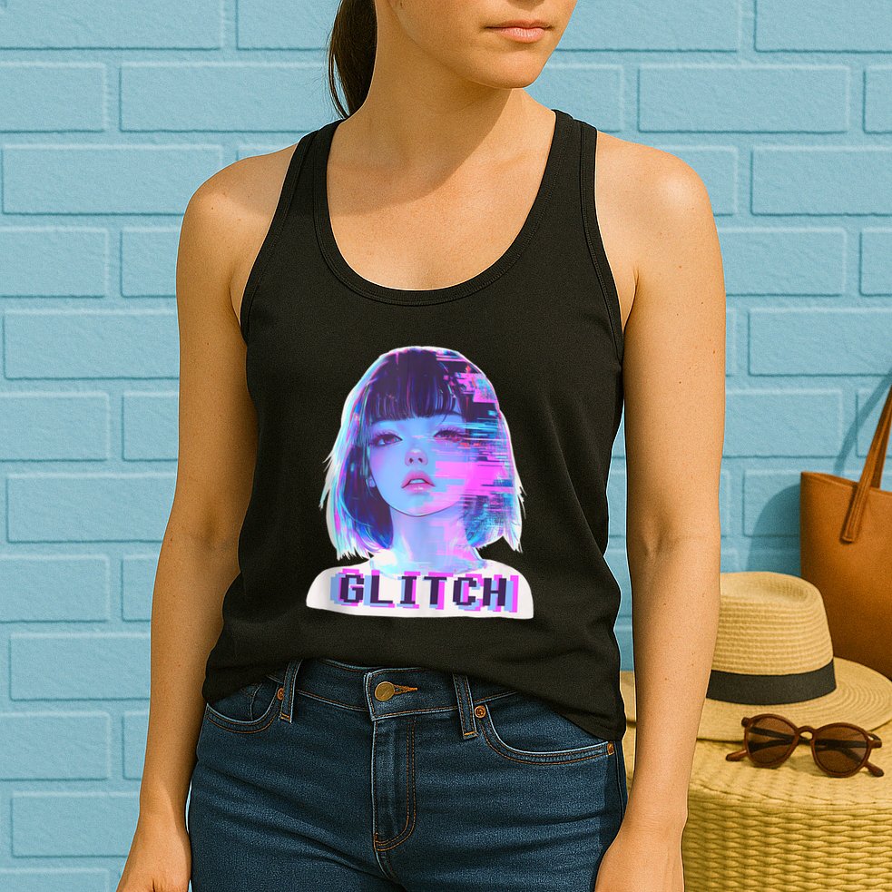 Japanese Vaporwave Edgy Sad Glitch Girl Anime Aesthetic Womens Tank Top