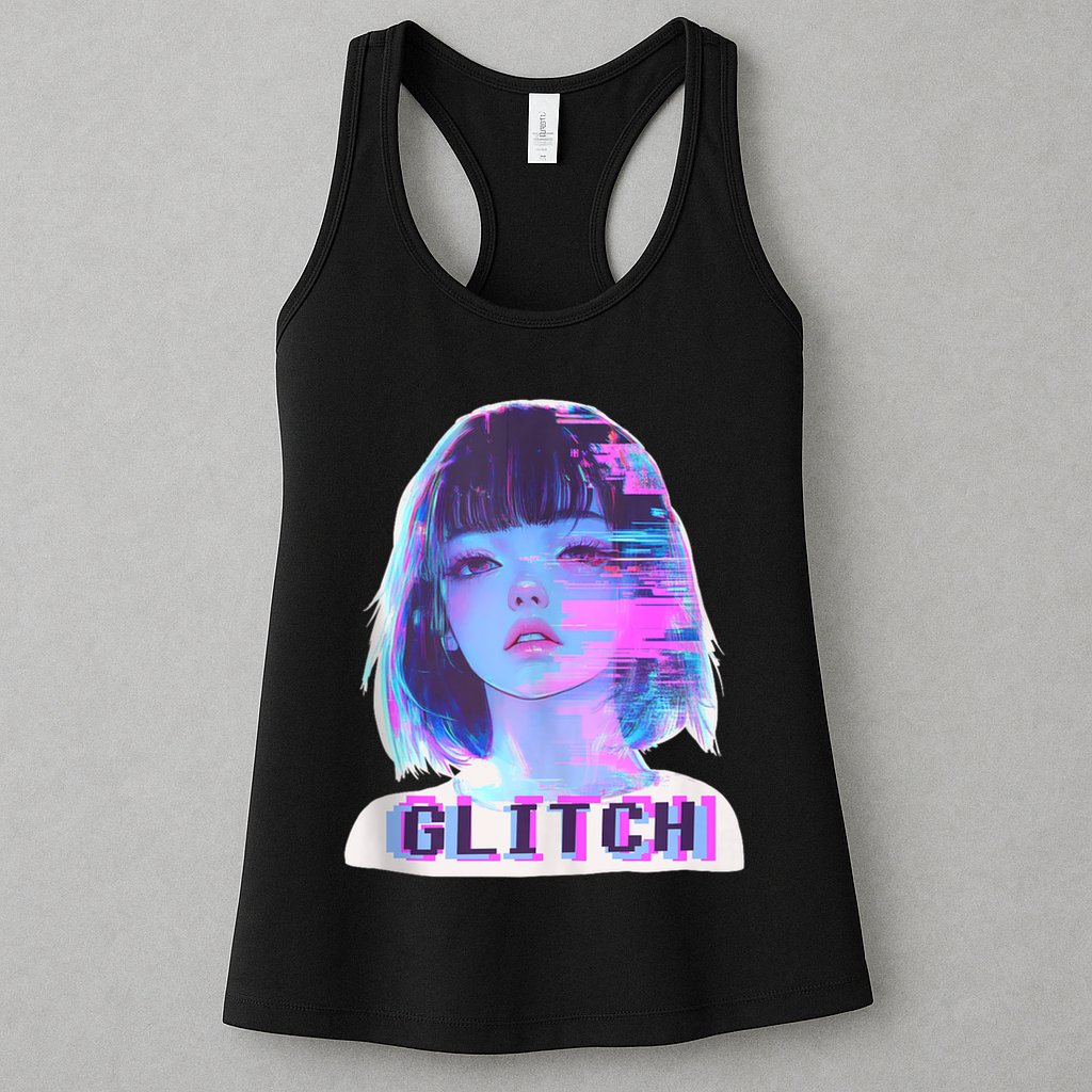 Japanese Vaporwave Edgy Sad Glitch Girl Anime Aesthetic Womens Tank Top