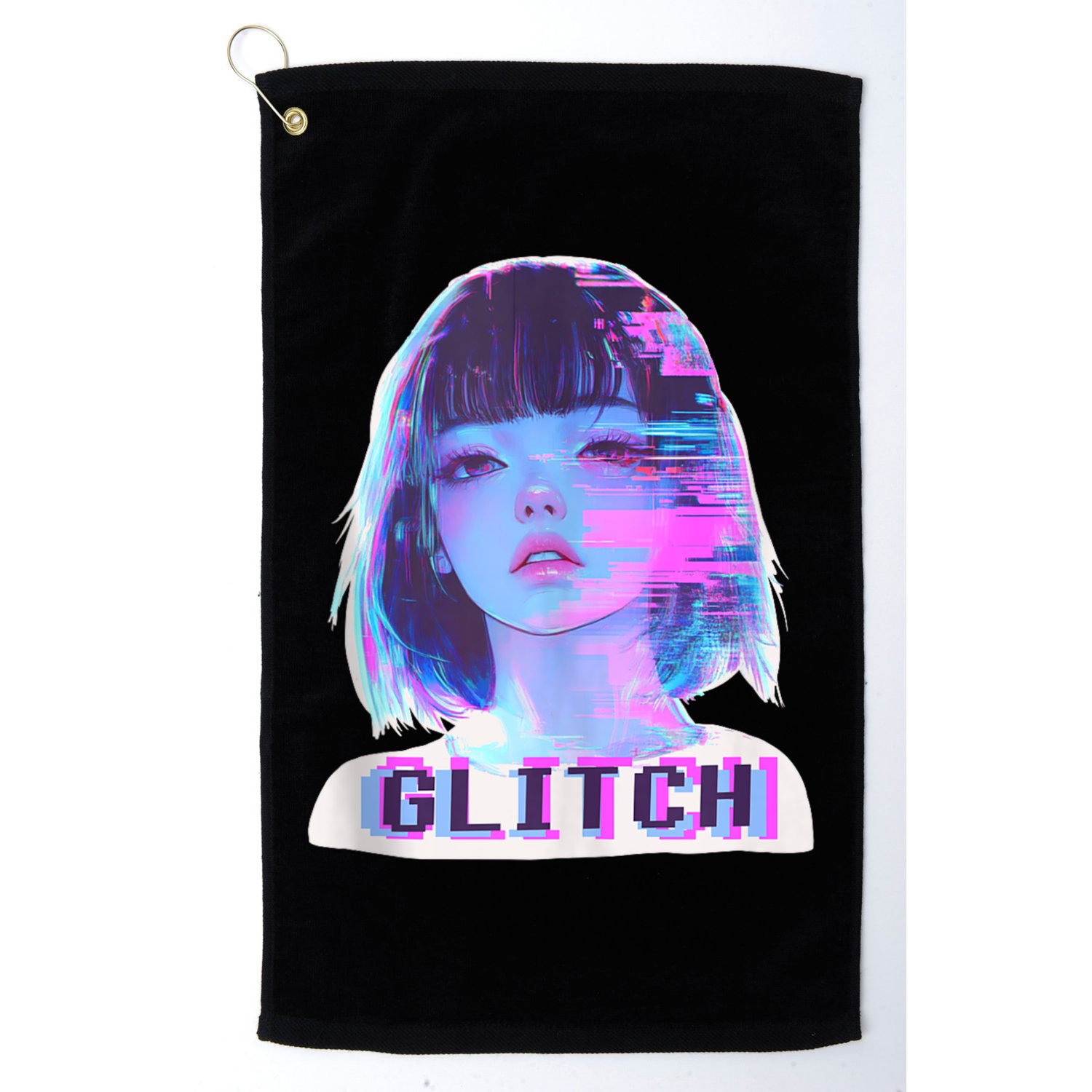 Japanese Vaporwave Edgy Sad Glitch Girl Anime Aesthetic Golf Towel