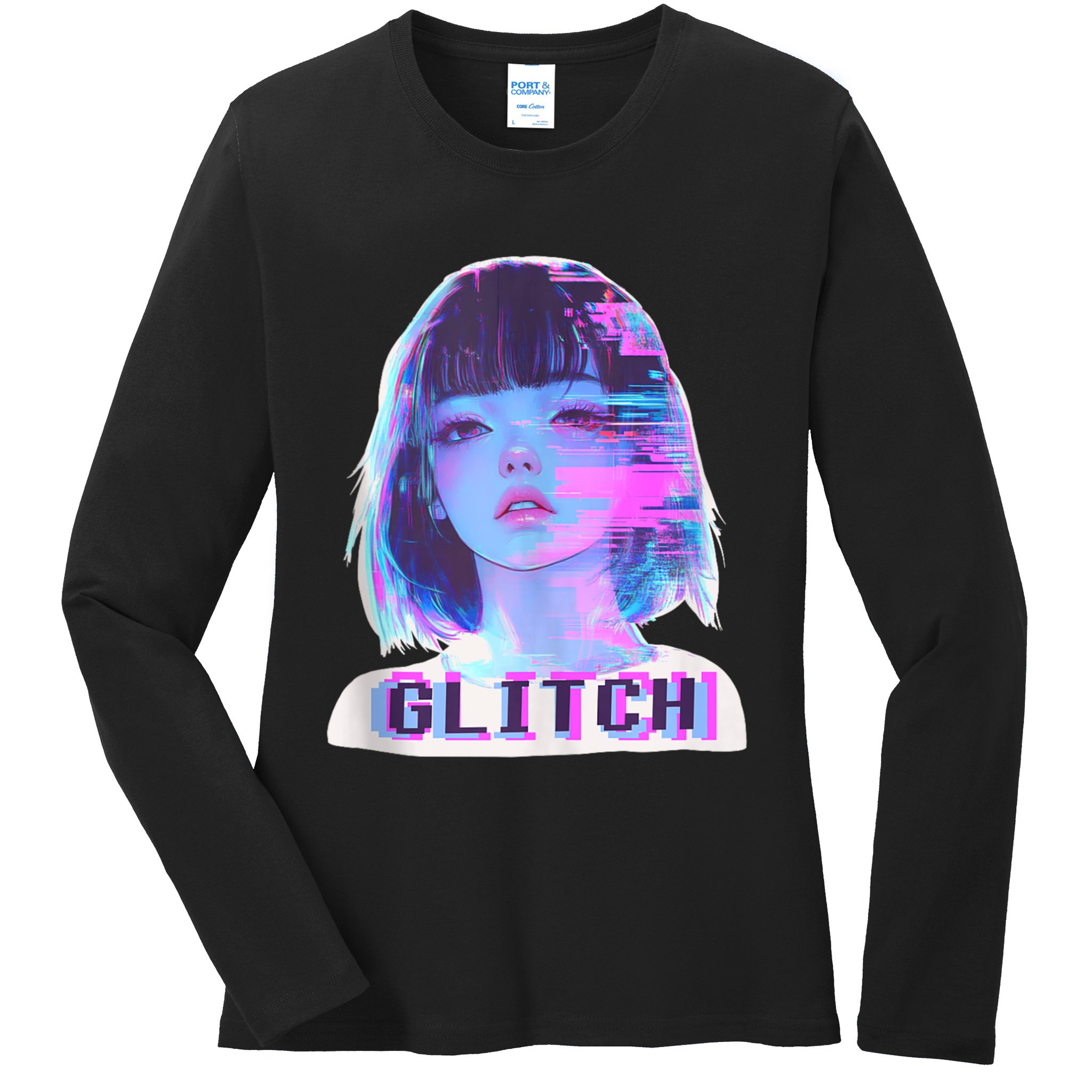 Japanese Vaporwave Edgy Sad Glitch Girl Anime Aesthetic Ladies Long Sleeve Shirt