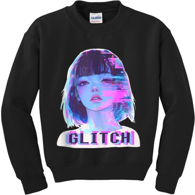 Japanese Vaporwave Edgy Sad Glitch Girl Anime Aesthetic Kids Sweatshirt