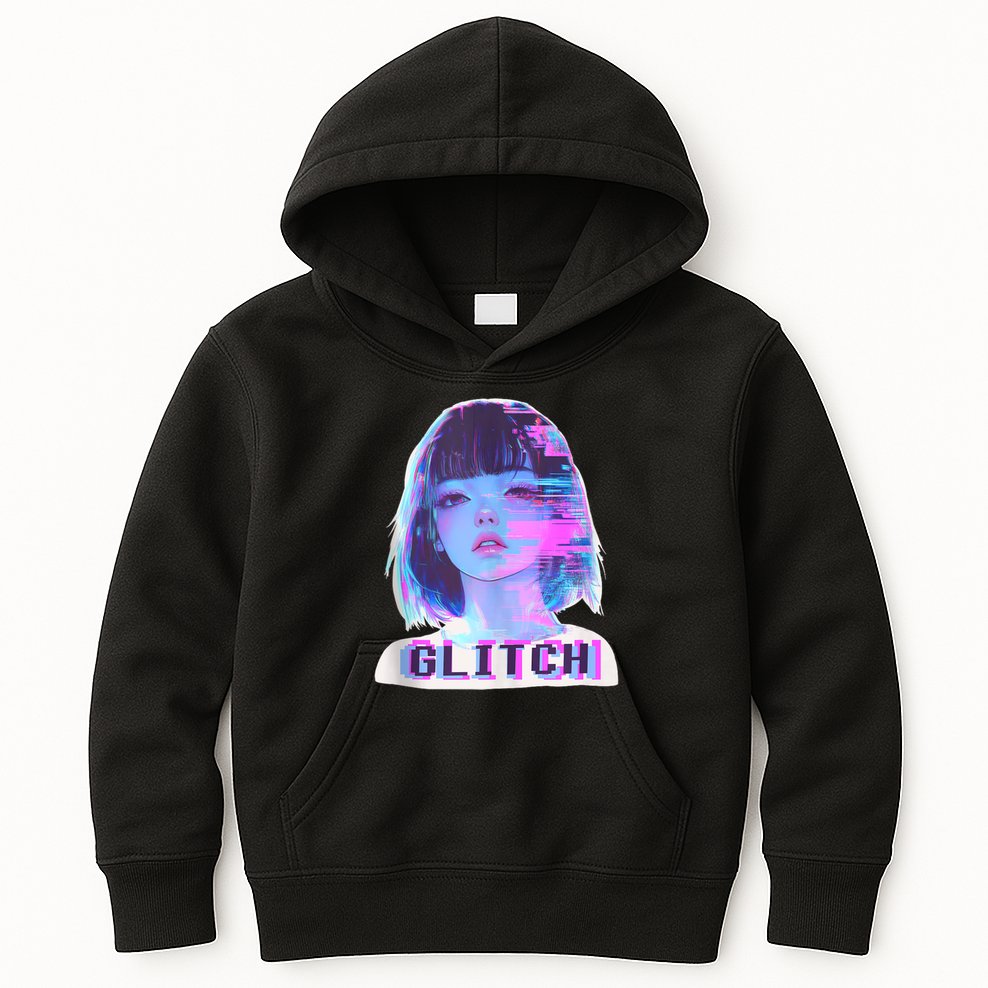 Japanese Vaporwave Edgy Sad Glitch Girl Anime Aesthetic Kids Hoodie