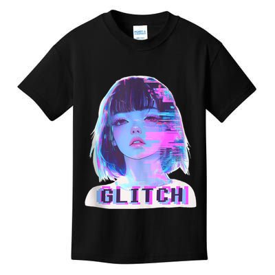 Japanese Vaporwave Edgy Sad Glitch Girl Anime Aesthetic Kids T-Shirt