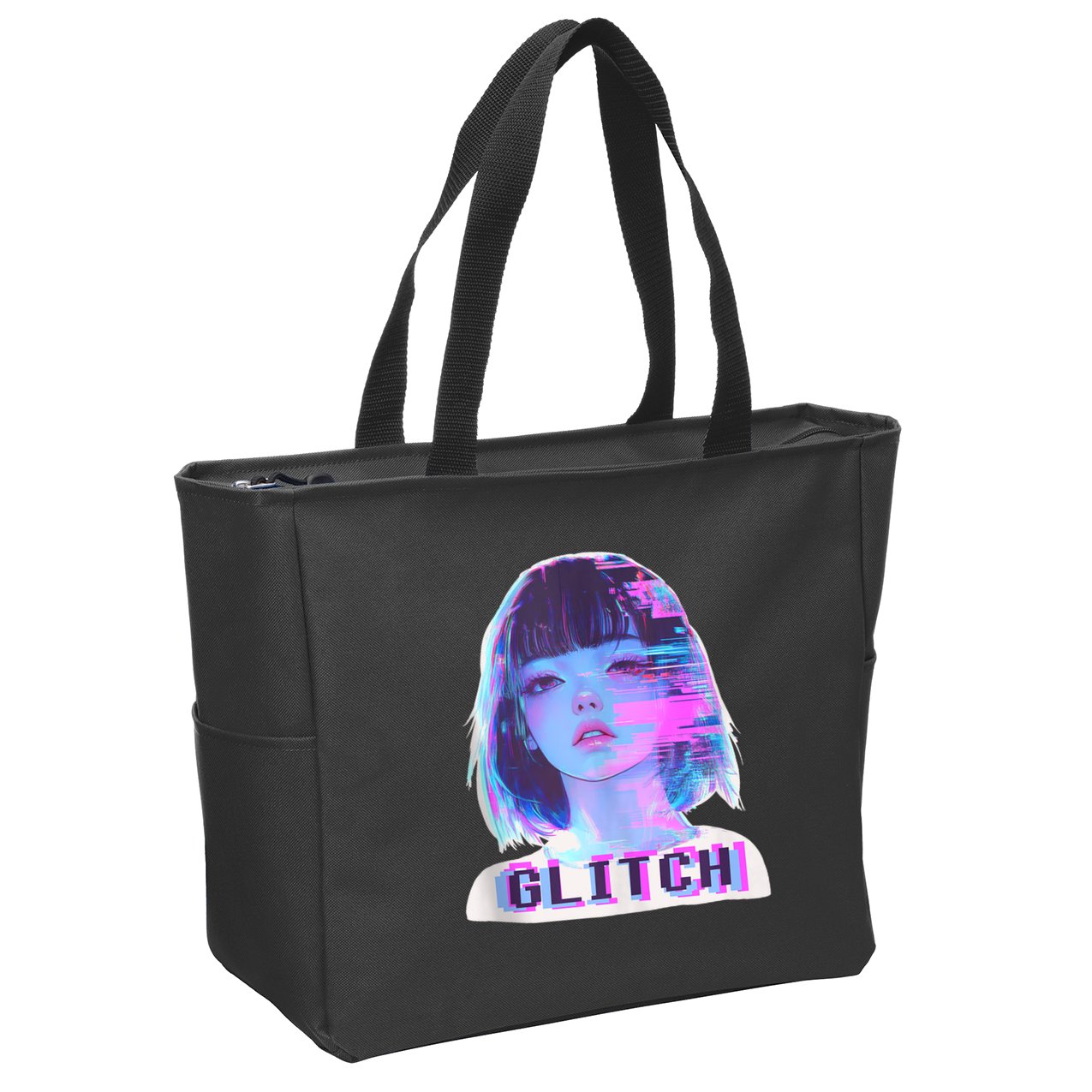 Japanese Vaporwave Edgy Sad Glitch Girl Anime Aesthetic Zip Tote Bag