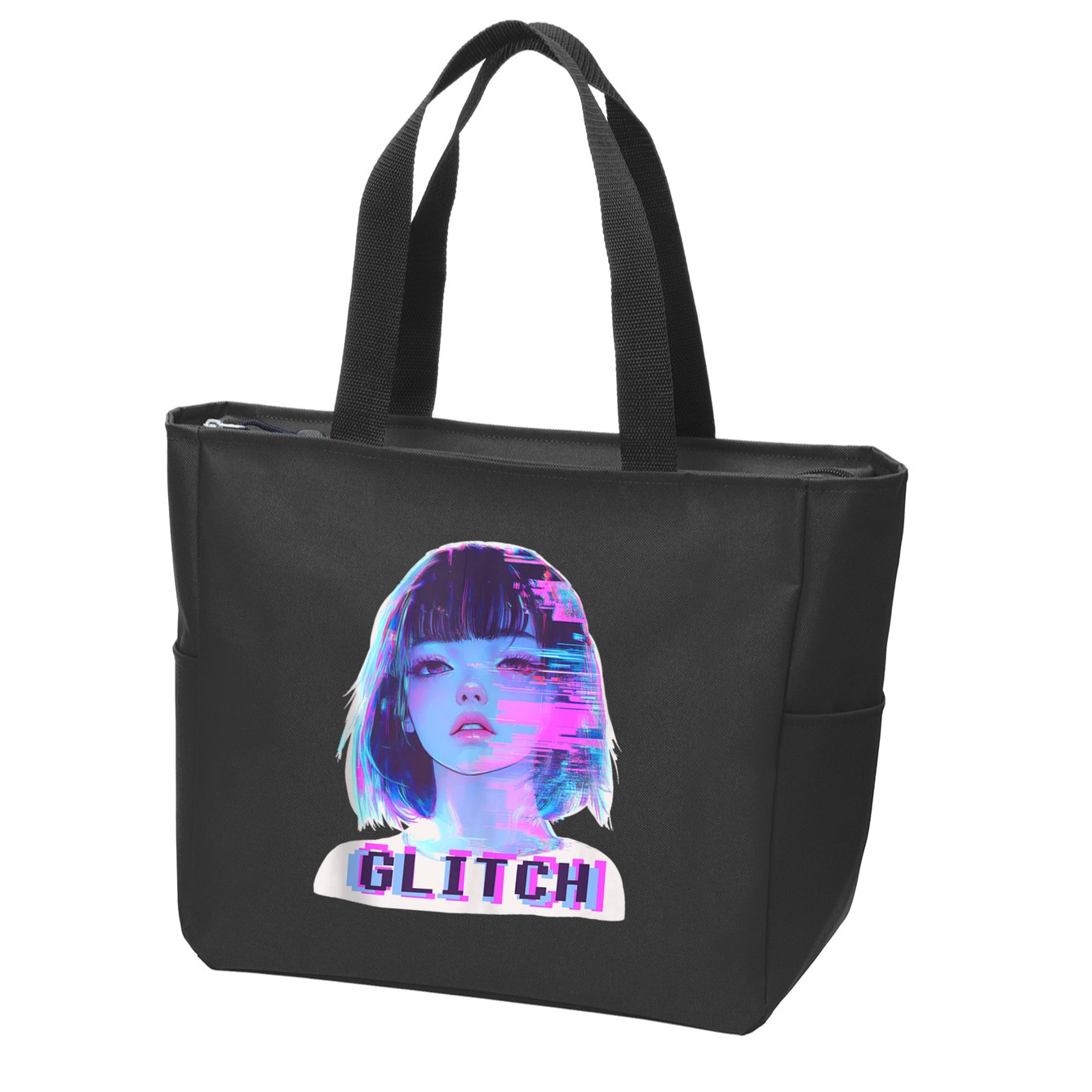 Japanese Vaporwave Edgy Sad Glitch Girl Anime Aesthetic Zip Tote Bag