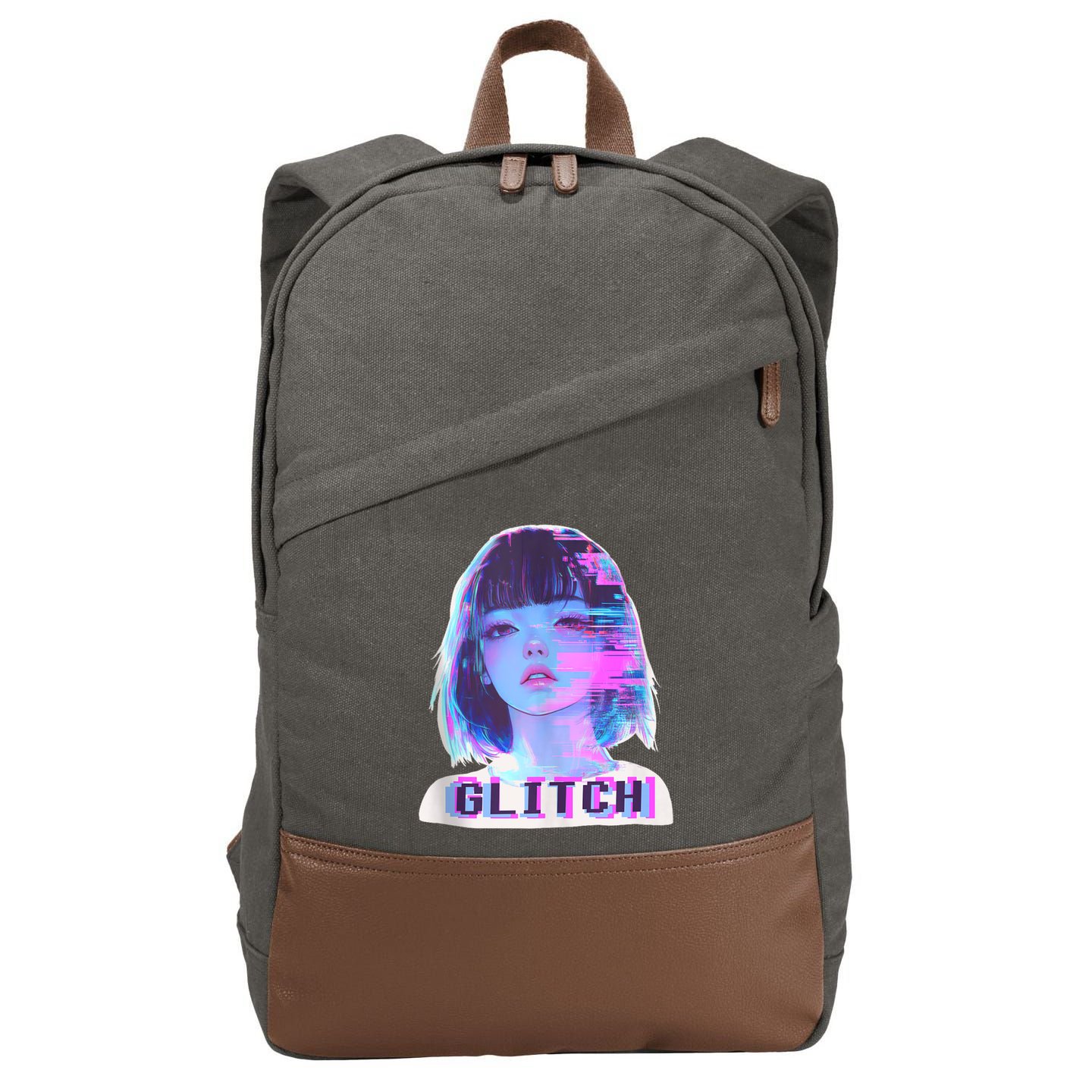 Japanese Vaporwave Edgy Sad Glitch Girl Anime Aesthetic Cotton Canvas Backpack