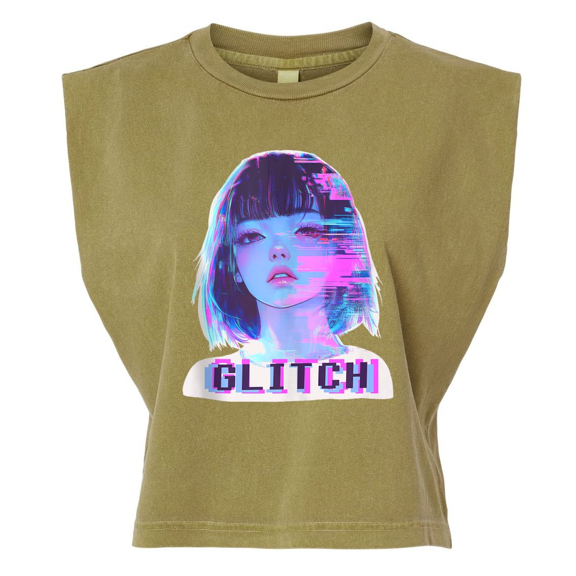 Japanese Vaporwave Edgy Sad Glitch Girl Anime Aesthetic Garment-Dyed Women's Muscle Tee