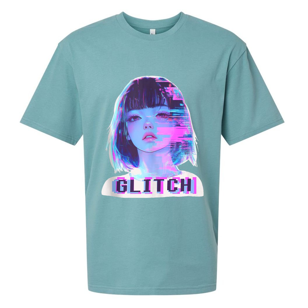 Japanese Vaporwave Edgy Sad Glitch Girl Anime Aesthetic Sueded Cloud Jersey T-Shirt