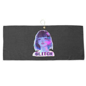 Japanese Vaporwave Edgy Sad Glitch Anime Aesthetic Large Microfiber Waffle Golf Towel