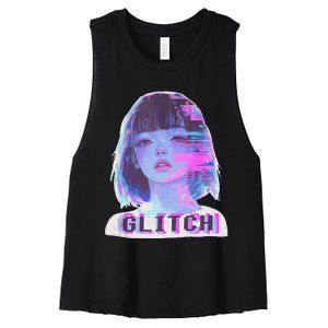 Japanese Vaporwave Edgy Sad Glitch Anime Aesthetic Women's Racerback Cropped Tank