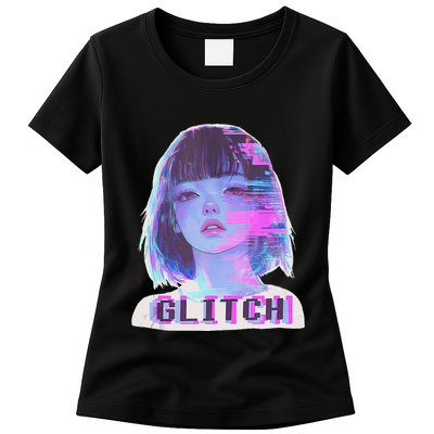 Japanese Vaporwave Edgy Sad Glitch Anime Aesthetic Womens T-Shirt