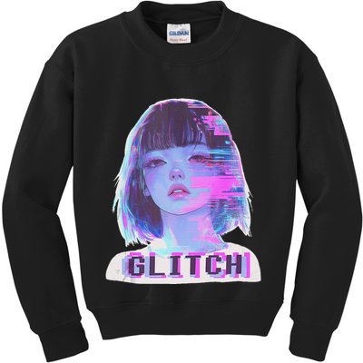Japanese Vaporwave Edgy Sad Glitch Anime Aesthetic Kids Sweatshirt