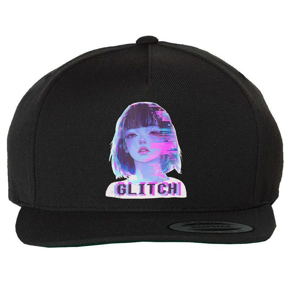 Japanese Vaporwave Edgy Sad Glitch Anime Aesthetic Wool Snapback Cap