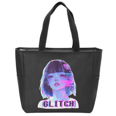 Japanese Vaporwave Edgy Sad Glitch Anime Aesthetic Zip Tote Bag