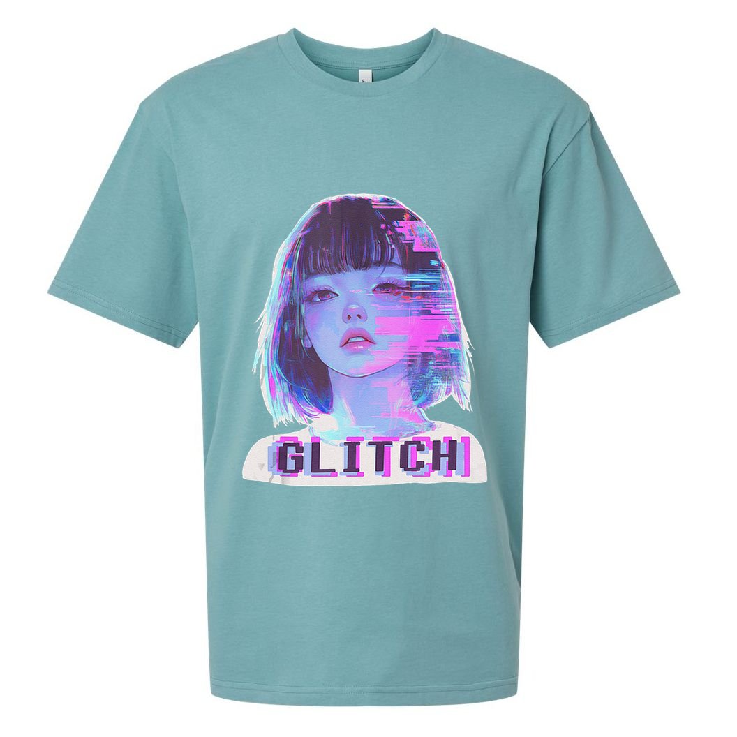 Japanese Vaporwave Edgy Sad Glitch Anime Aesthetic Sueded Cloud Jersey T-Shirt