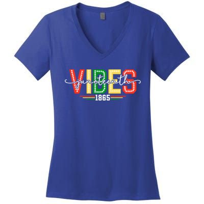 Junenth Vibes Funny Gift Women's V-Neck T-Shirt