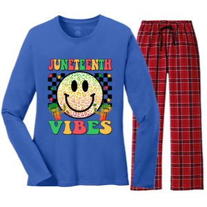 Junenth Vibes Freedom Day 1865 Black History Month Groovy Gift Women's Long Sleeve Flannel Pajama Set 