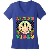 Junenth Vibes Freedom Day 1865 Black History Month Groovy Gift Women's V-Neck T-Shirt