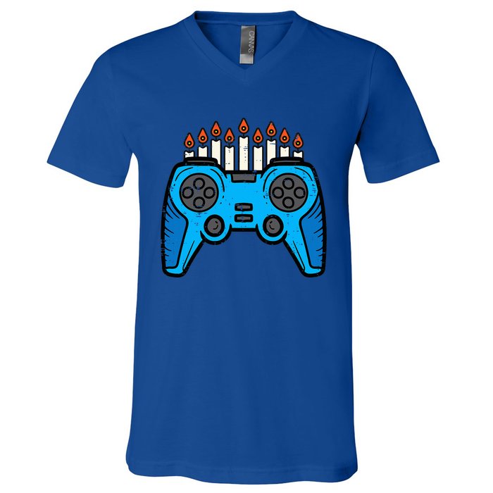 Jewish Video Game Gamer Hanukkah Chanukah  V-Neck T-Shirt