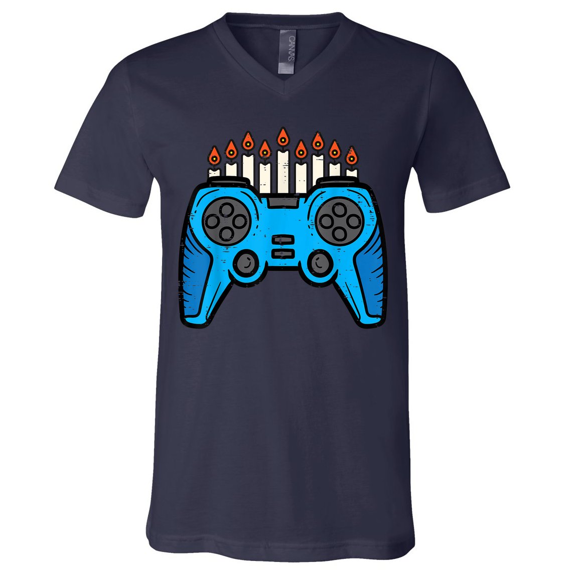 Jewish Video Game Gamer Hanukkah Chanukah     V-Neck T-Shirt