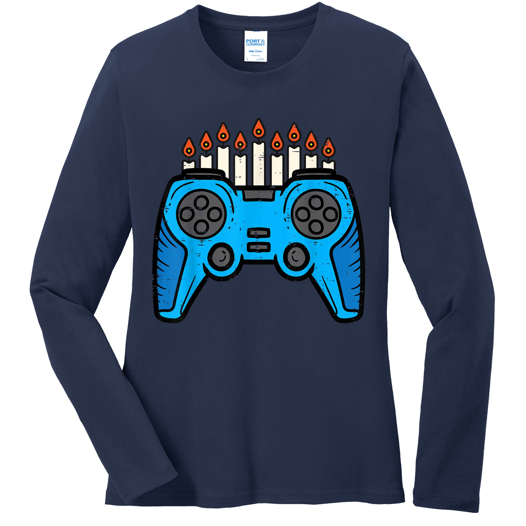 Jewish Video Game Gamer Hanukkah Chanukah     Ladies Long Sleeve Shirt