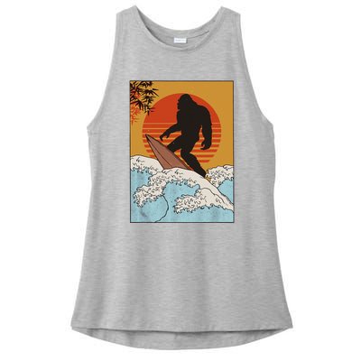 Japanese Vintage Kanagawa Art Surfing Bigfoot Hanging Ten Ladies PosiCharge Tri-Blend Wicking Tank