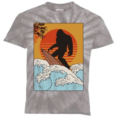 Japanese Vintage Kanagawa Art Surfing Bigfoot Hanging Ten Kids Tie-Dye T-Shirt