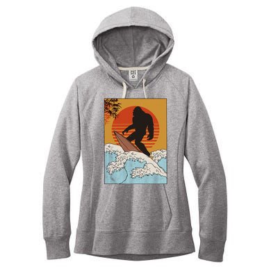 Japanese Vintage Kanagawa Art Surfing Bigfoot Hanging Ten Women's Fleece Hoodie