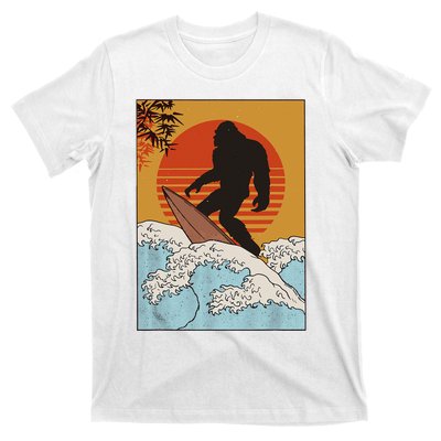 Japanese Vintage Kanagawa Art Surfing Bigfoot Hanging Ten T-Shirt