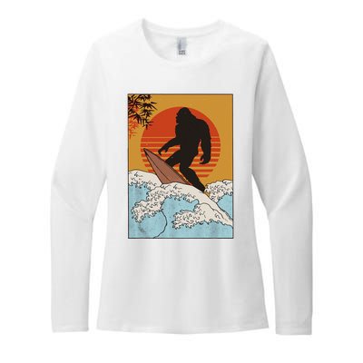 Japanese Vintage Kanagawa Art Surfing Bigfoot Hanging Ten Womens CVC Long Sleeve Shirt