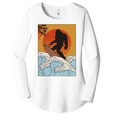 Japanese Vintage Kanagawa Art Surfing Bigfoot Hanging Ten Women's Perfect Tri Tunic Long Sleeve Shirt