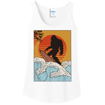 Japanese Vintage Kanagawa Art Surfing Bigfoot Hanging Ten Ladies Essential Tank