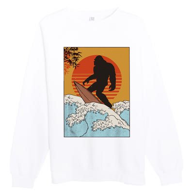 Japanese Vintage Kanagawa Art Surfing Bigfoot Hanging Ten Premium Crewneck Sweatshirt