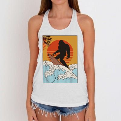 Japanese Vintage Kanagawa Art Surfing Bigfoot Hanging Ten Women's Knotted Racerback Tank