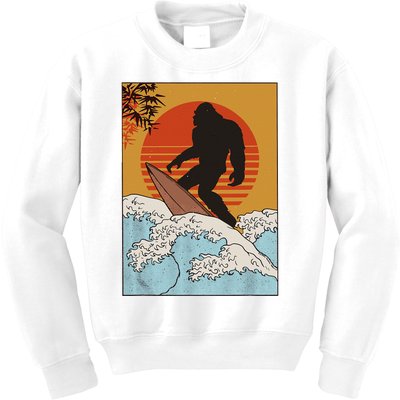 Japanese Vintage Kanagawa Art Surfing Bigfoot Hanging Ten Kids Sweatshirt