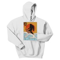 Japanese Vintage Kanagawa Art Surfing Bigfoot Hanging Ten Kids Hoodie