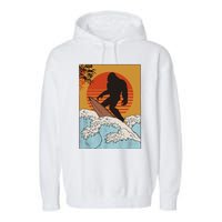 Japanese Vintage Kanagawa Art Surfing Bigfoot Hanging Ten Garment-Dyed Fleece Hoodie