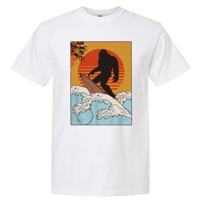 Japanese Vintage Kanagawa Art Surfing Bigfoot Hanging Ten Garment-Dyed Heavyweight T-Shirt