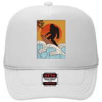 Japanese Vintage Kanagawa Art Surfing Bigfoot Hanging Ten High Crown Mesh Back Trucker Hat